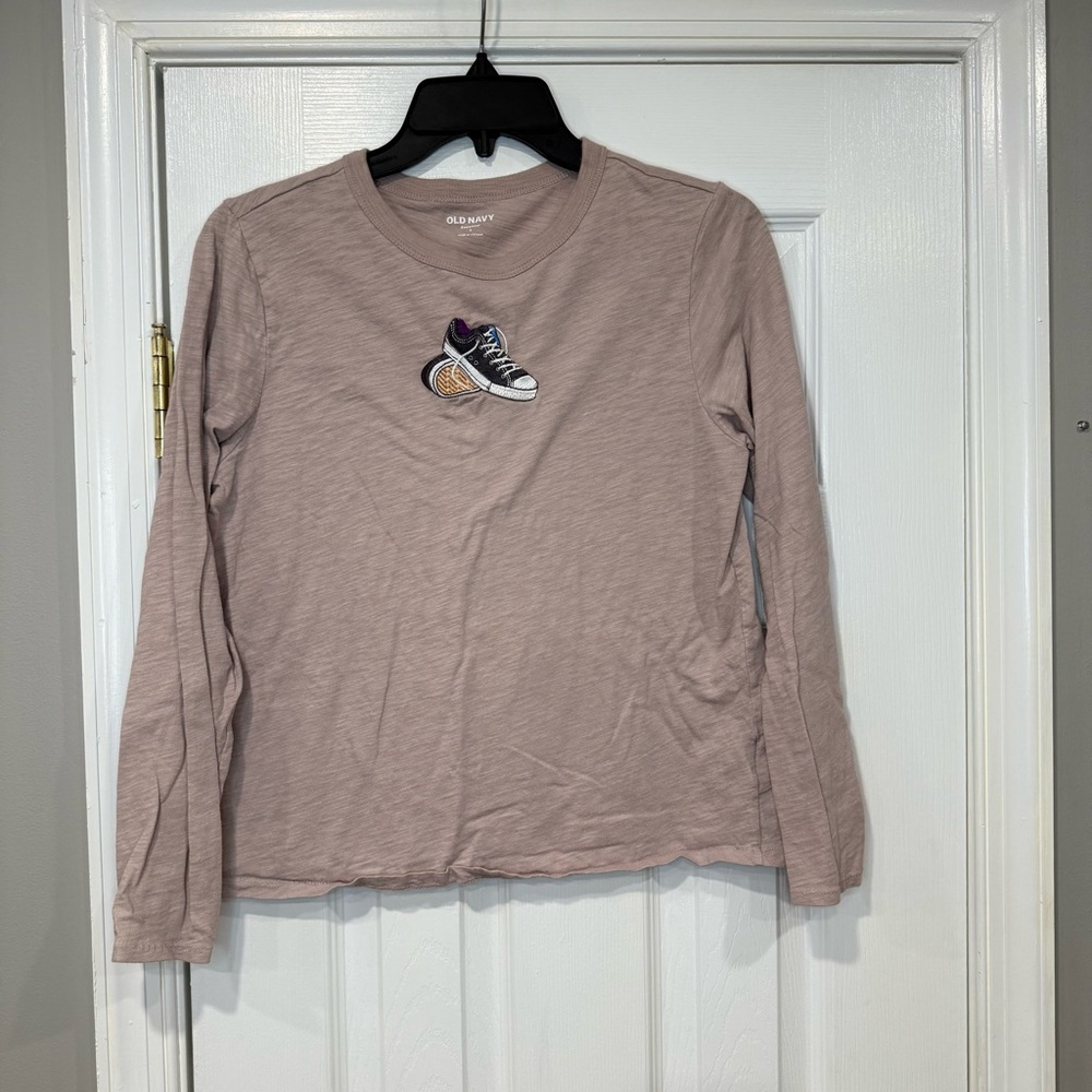 Old Navy Mauve Long Sleeve Shirt Embroidered Sneaker Detail Womens Small